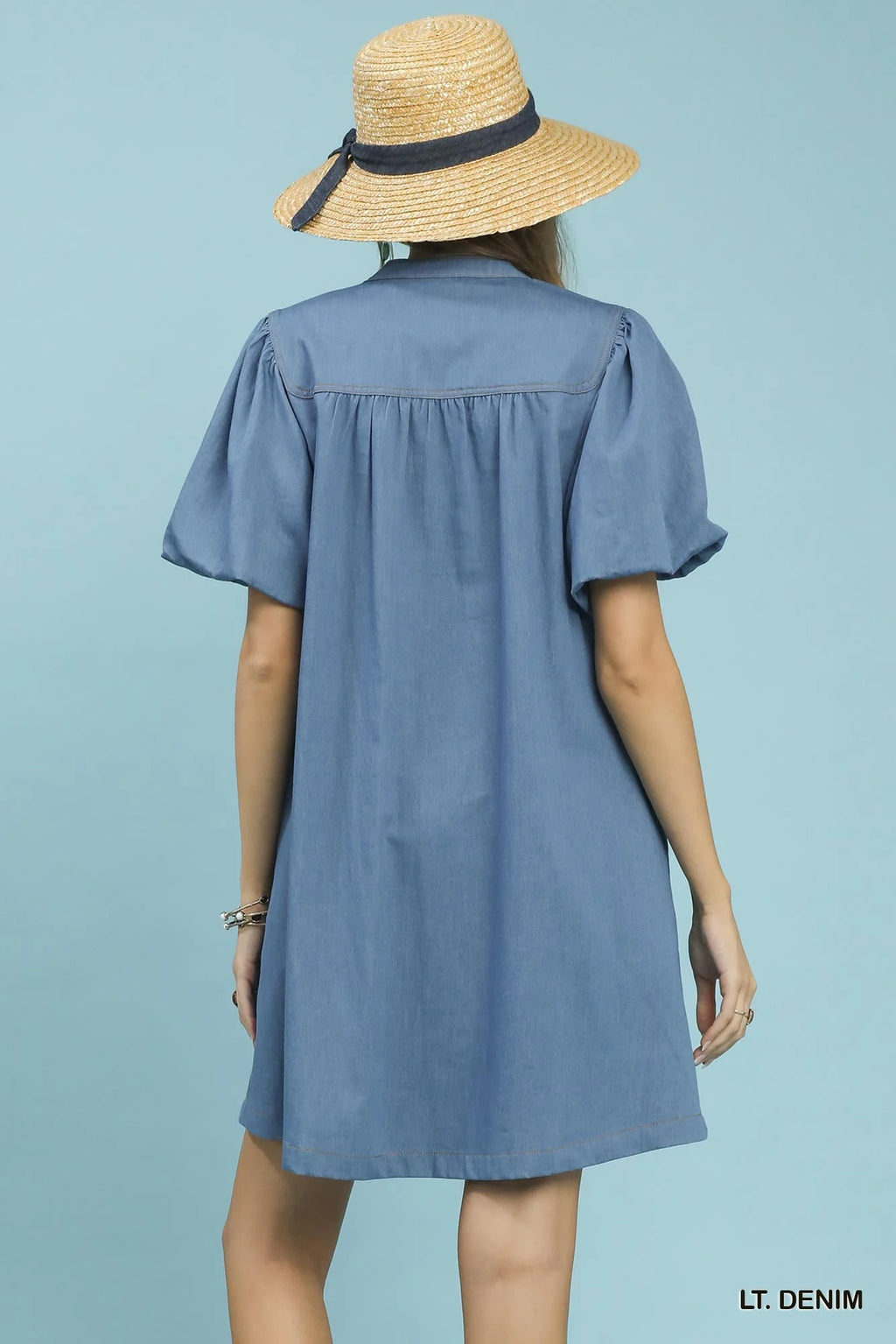 Umgee Chambray Puff Sleeve Dress