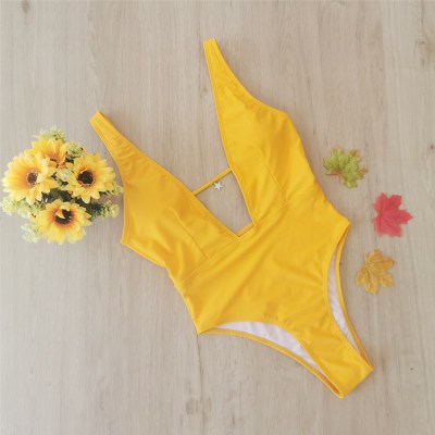 2020 New Women's Deep V Solid Color Bikini Swimsuit