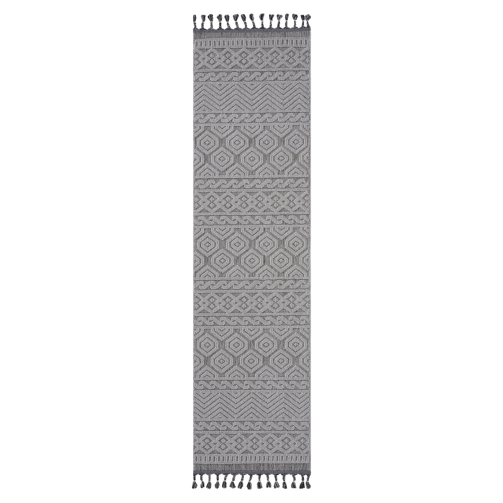 NAAR Guros Collection 2X8 Grey / White / Geometric Indoor / Outdoor Runner Rug