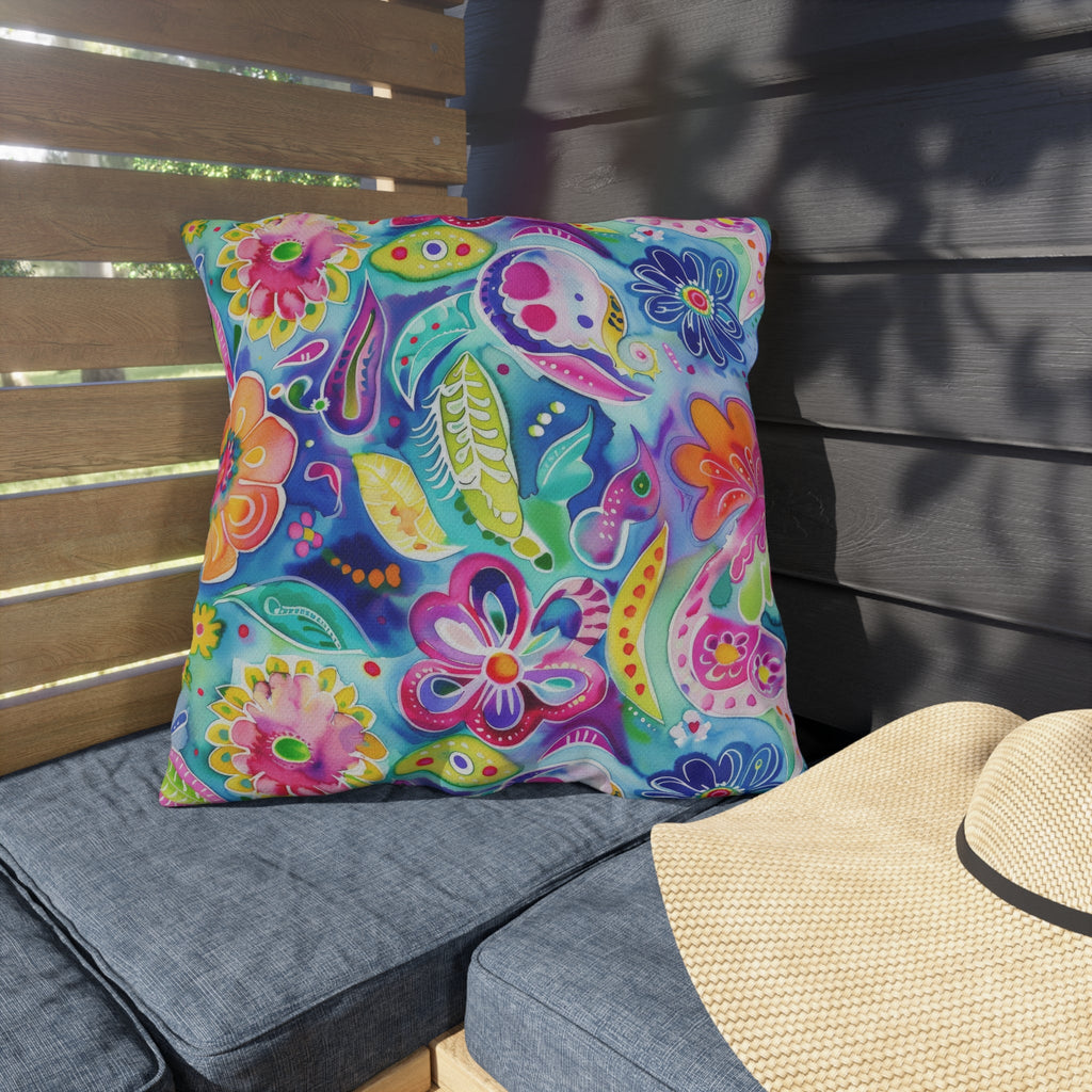 Bespattered Facade Colorful Flowers UV-Resistant Outdoor Pillows | 4 Sizes