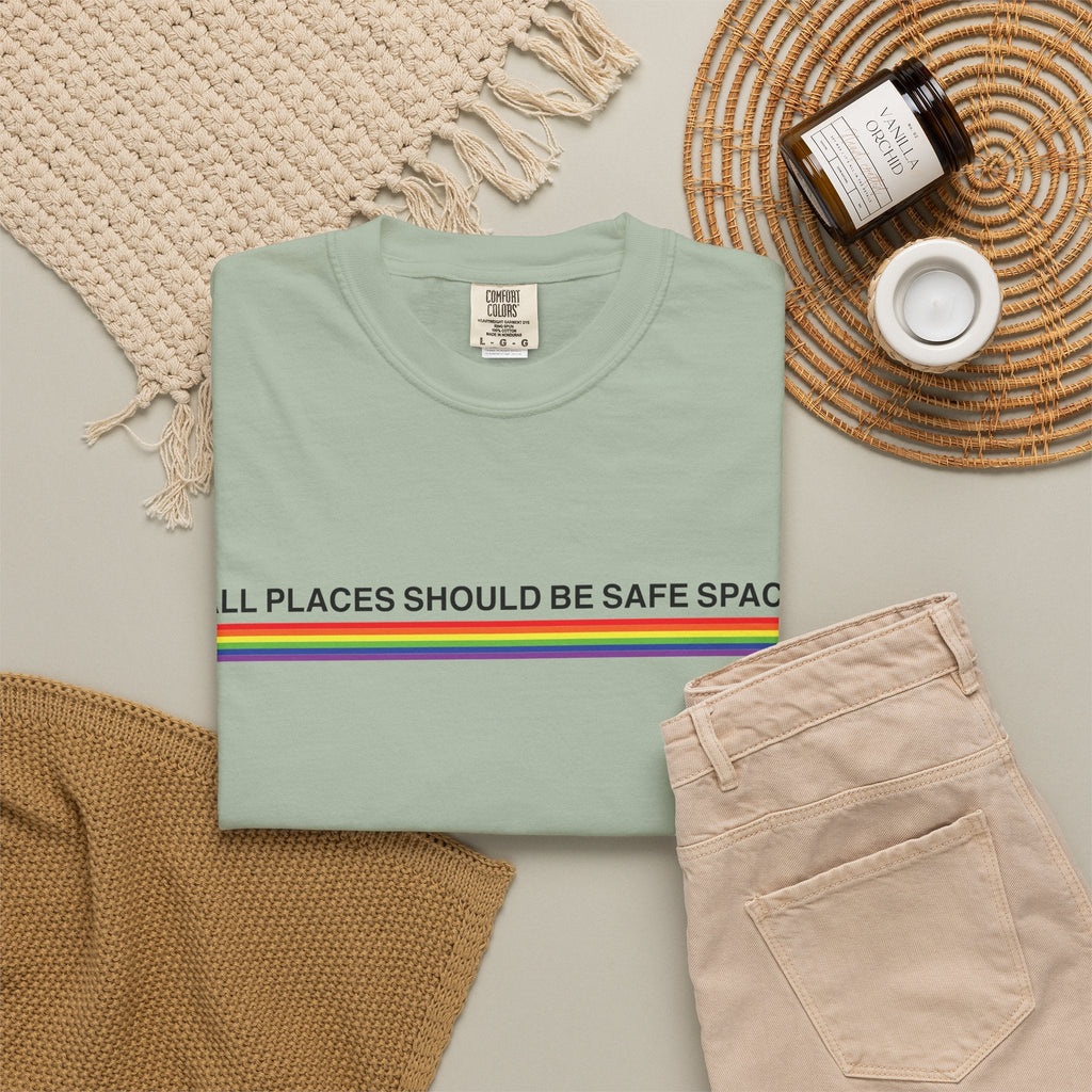 Bespattered Facade Rainbow All Places Should Be Safe Spaces Colorful LGBTQ+ Pride Premium Unisex Comfort Colors Garment Dyed 100% Cotton T-Shirt