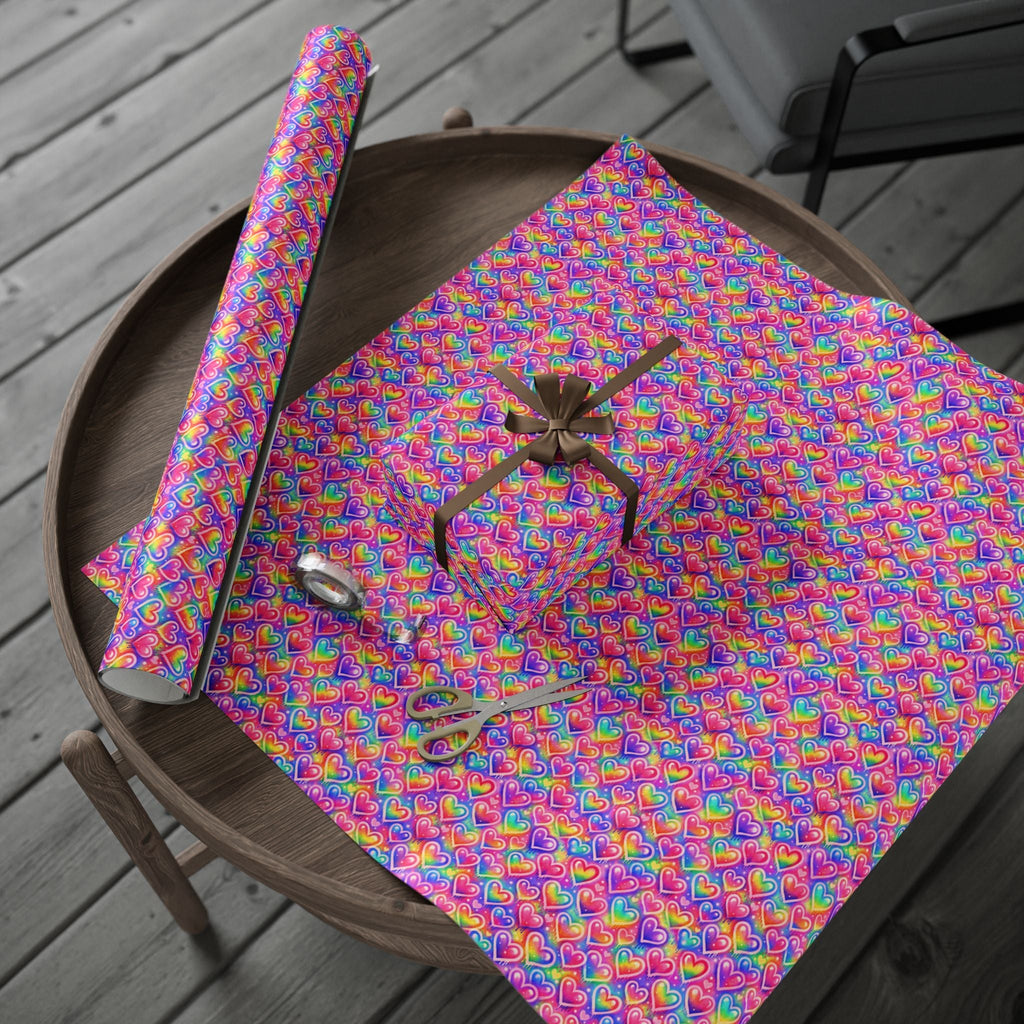 Bespattered Facade Rainbow Hearts Wrapping Paper | Three Sizes | Glossy or Matte