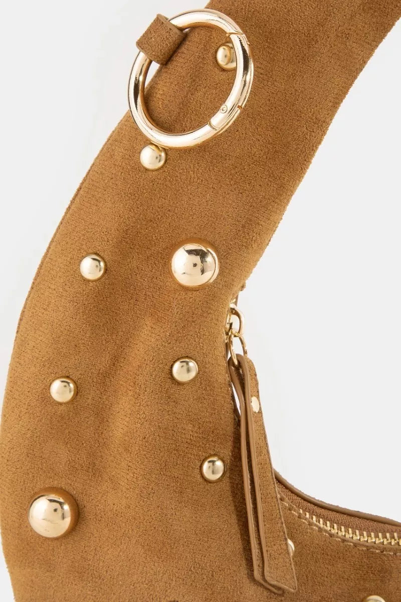 Fame Dome Studded Chrome Crescent Hand Bag