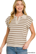 Zenana Viscose Striped Collared Sweater Vest