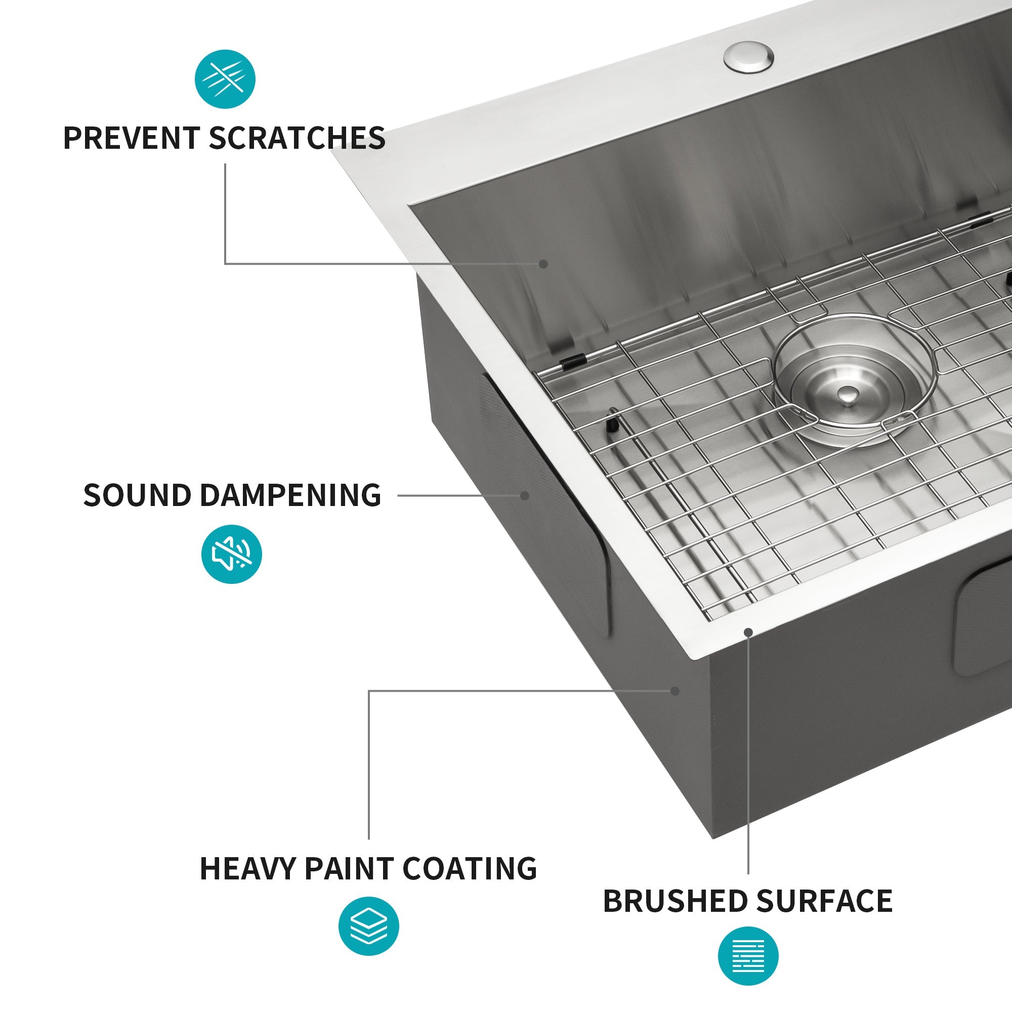 Brushed Nickel Stainless Steel 25 x 22 x 9 Inch Kitchen Sink Drop In with Single Bowl Topmount Design