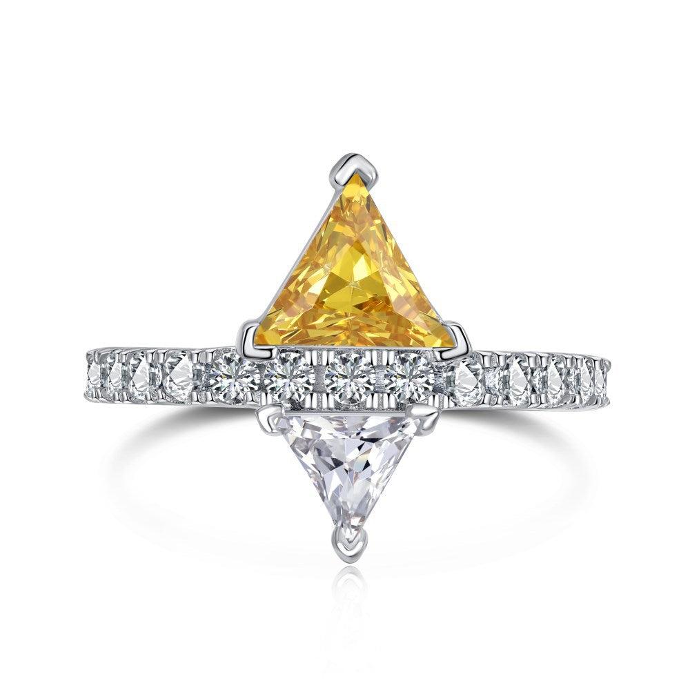 S925 Sterling Silver Triangle Ring with Color Zirconium