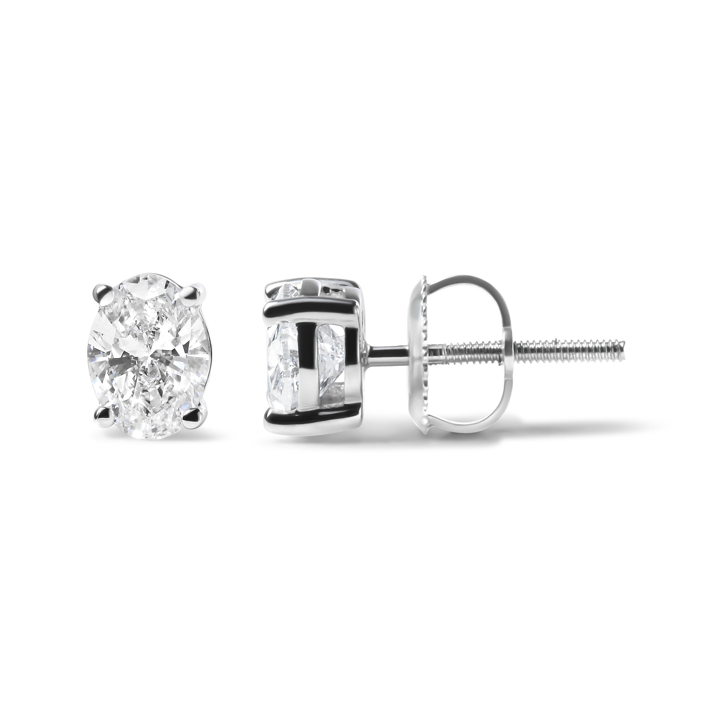 14K White Gold 2.0 Cttw Prong Set Lab Grown Oval Diamond Solitaire Stud Earring (F-G Color, VS1-VS2 Clarity)