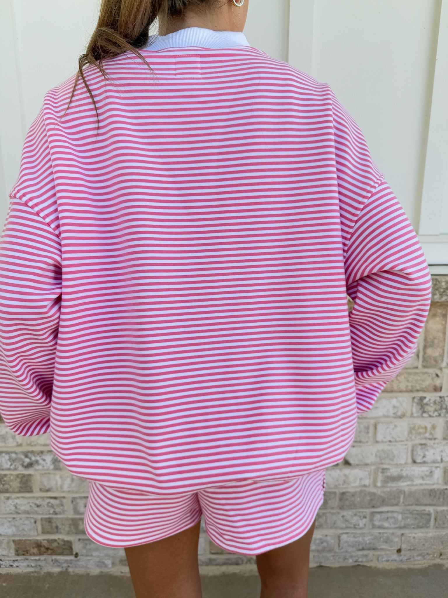 Dark Pink and White Big Striped Mockneck Sweatshirt