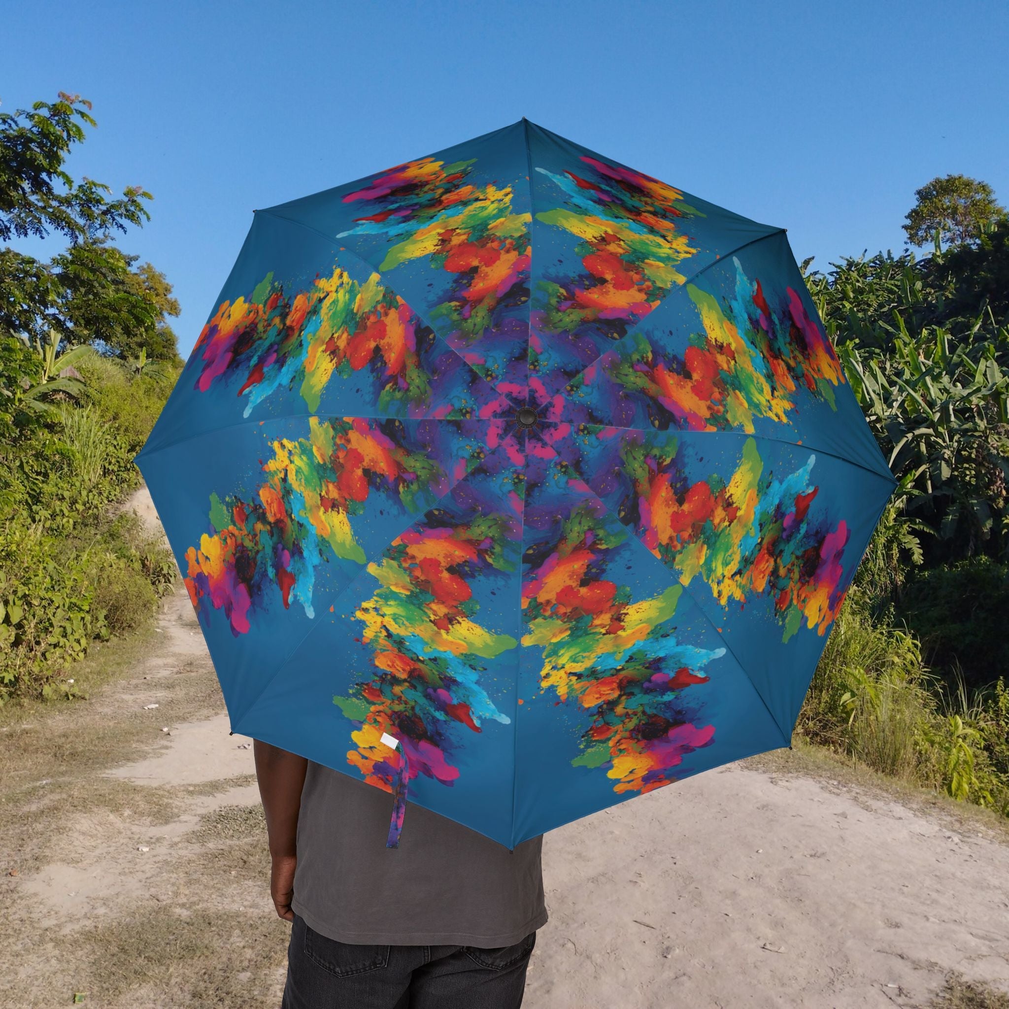 Bespattered Facade Rainbow Flower Foldable Umbrella — Compact Semi-Automatic Rain Parasol