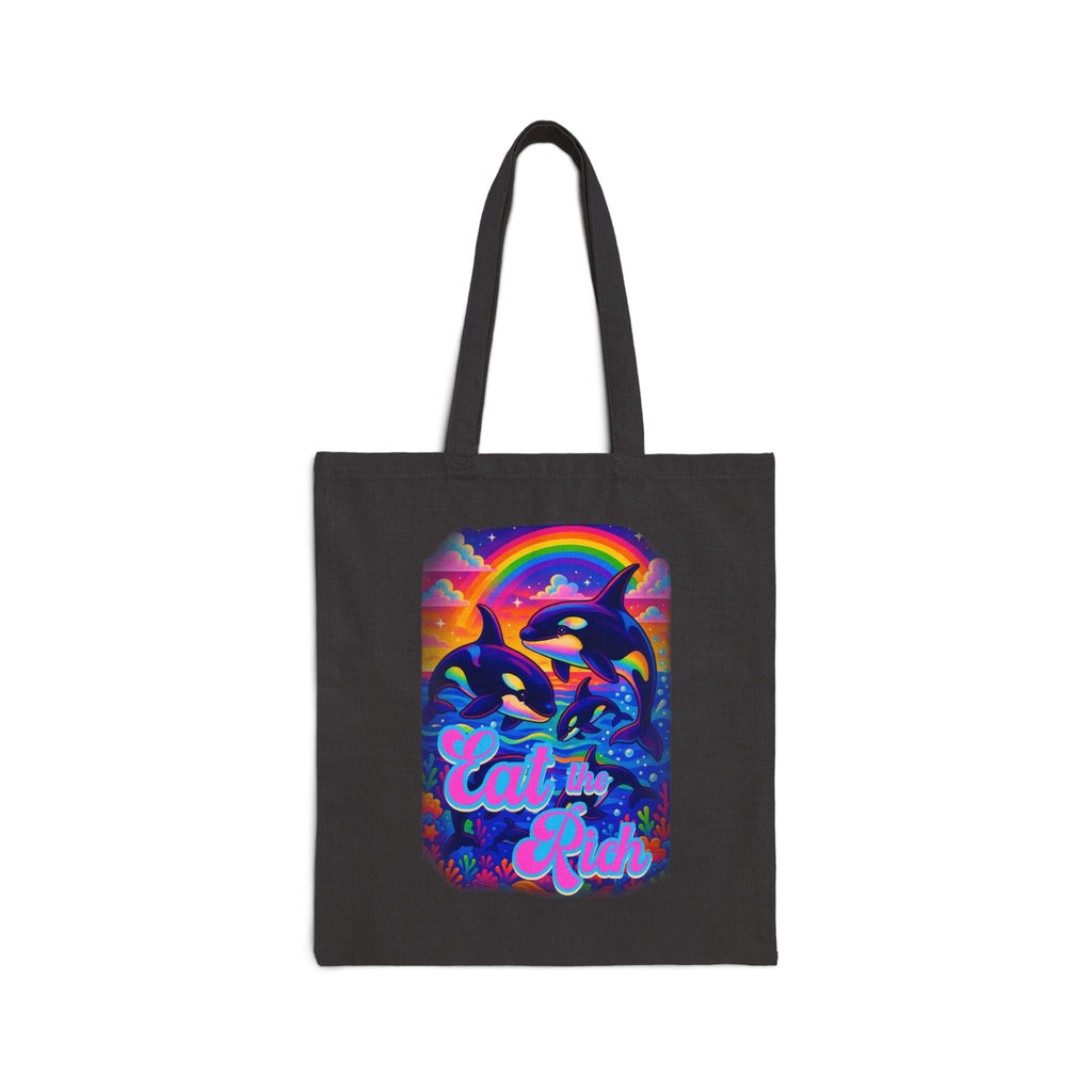 Bespattered Facade Rainbow Eat the Rich Orcas Canvas Tote Bag Reusable Carryall