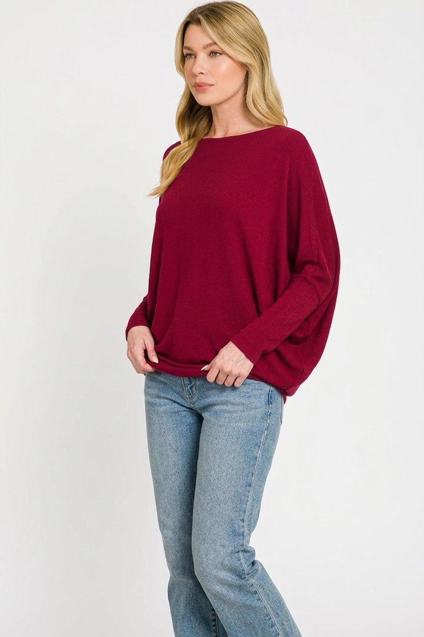 Zenana Hacci Dolman Sleeve Boat Neck Top