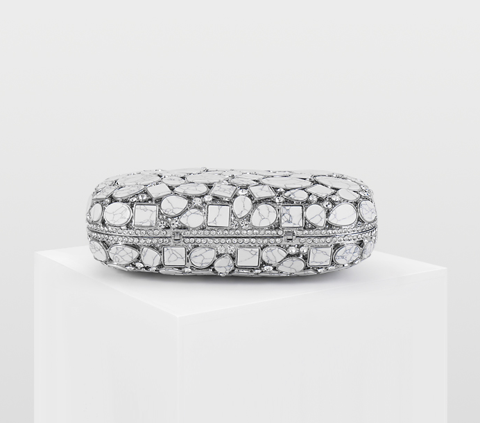 Metallic Shell Evening Clutch Bag with Rhinestones