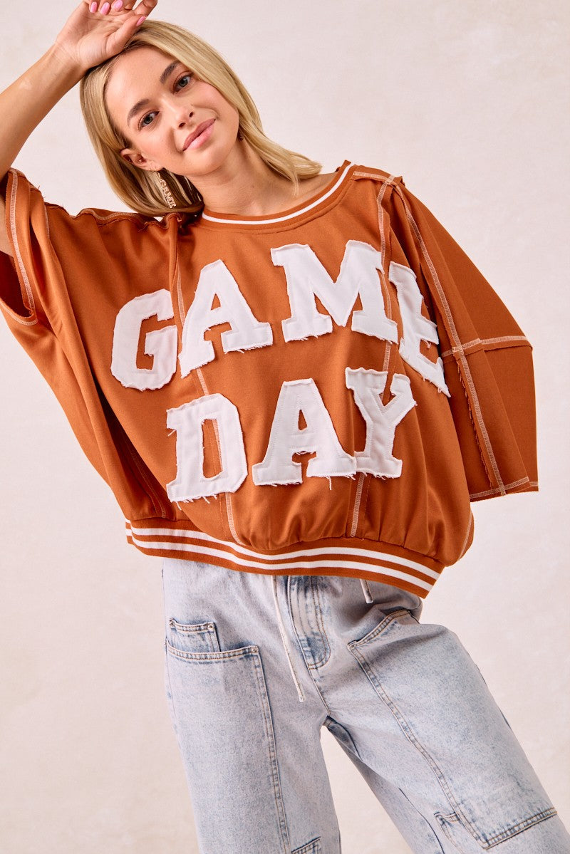 BiBi Gameday Patchwork Stitch Detail French Terry Top