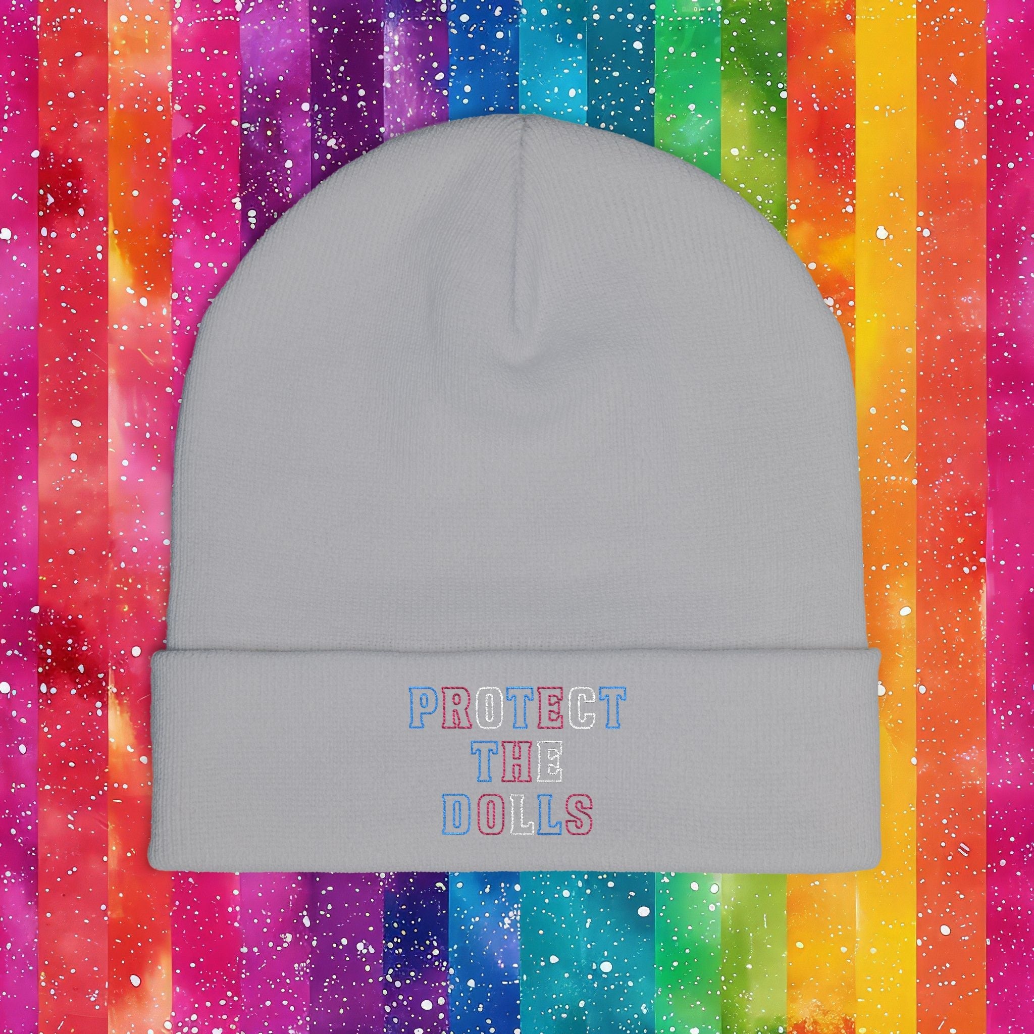 Bespattered Facade Protect the Dolls LGBTQ+ Pride Trans Support Embroidered Knit Beanie