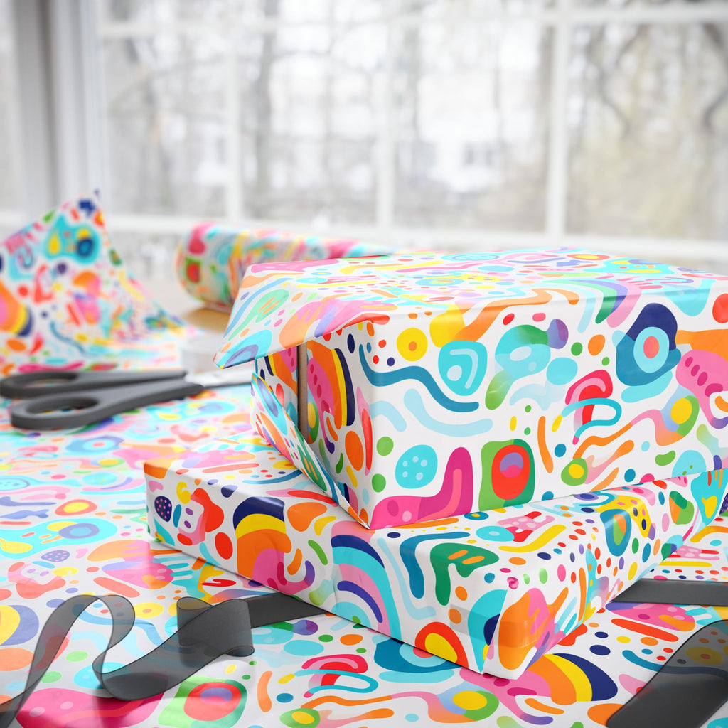 Bespattered Facade Rainbow Doodles Wrapping Paper | Three Sizes | Glossy or Matte