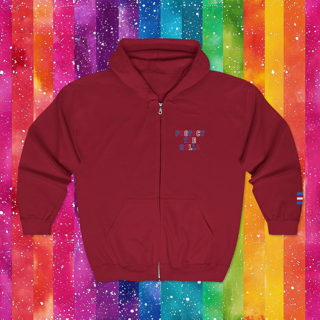 Bespattered Facade Protect the Dolls LGBTQ+ Pride Trans Support Embroidered Full-Zip Hoodie