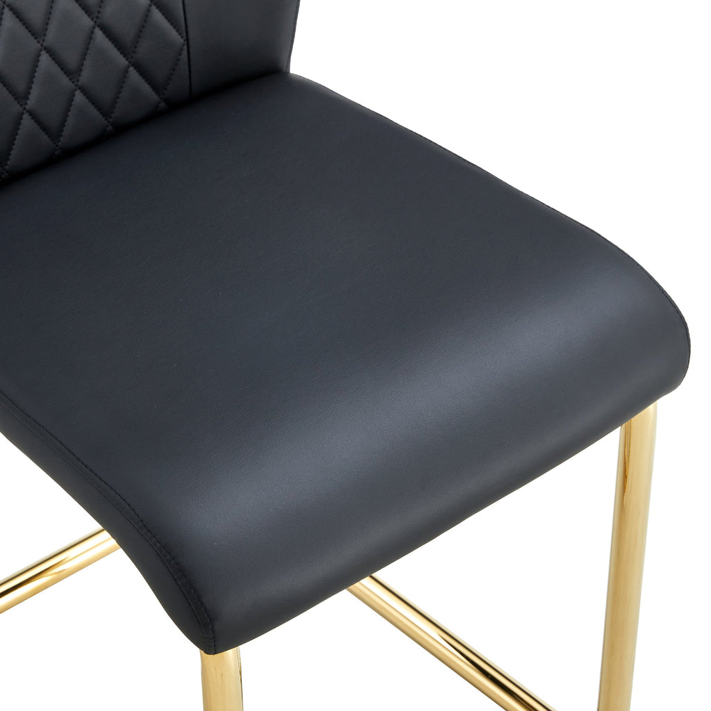 Modern dining chairs with faux leather padded seats, dining room chairs, gold metal leg upholstered chairs, suitable for kitchens, living rooms, bedrooms, and offices, set of 6 (black+PU leather)C-001