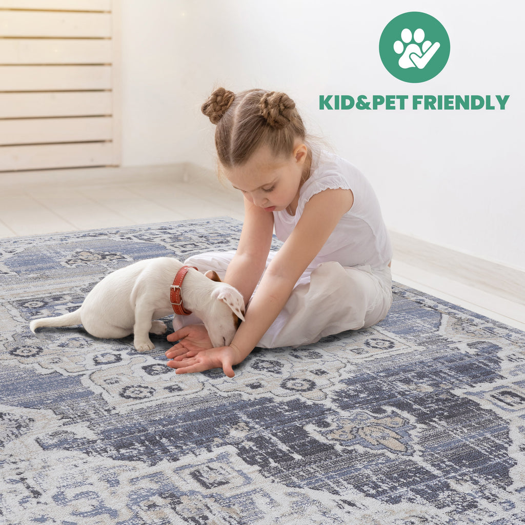 NAAR PAYAS Collection 5X7 Cream / Blue / Medallion Area Rug