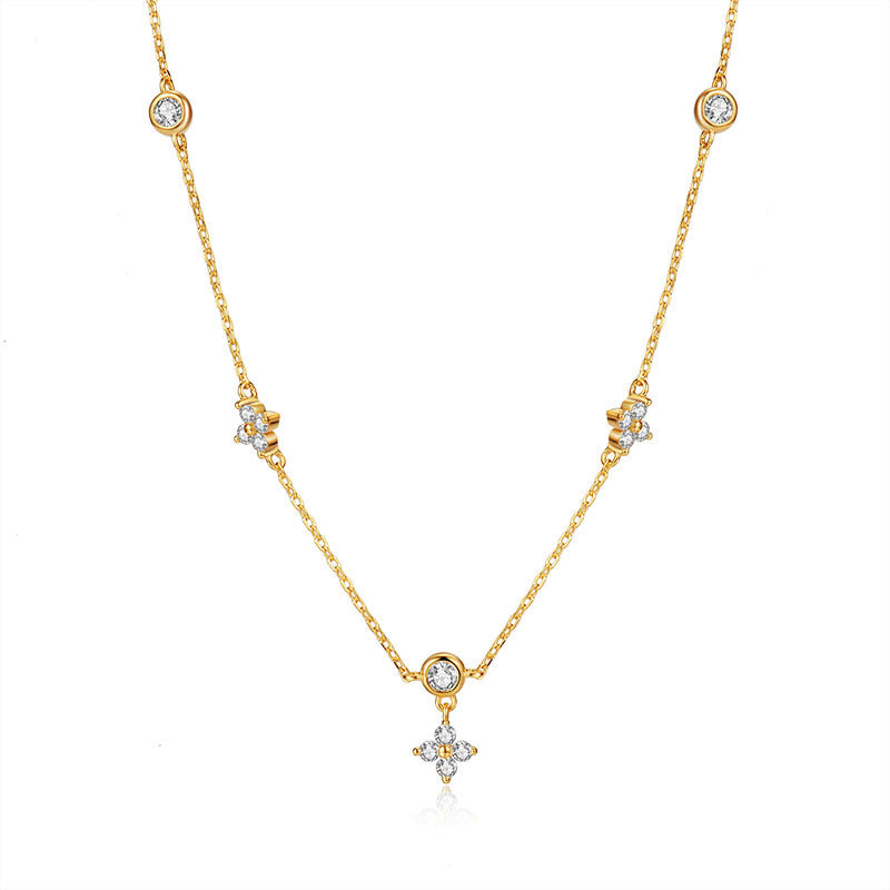Zircon Flower Necklace and Clavicle Chain