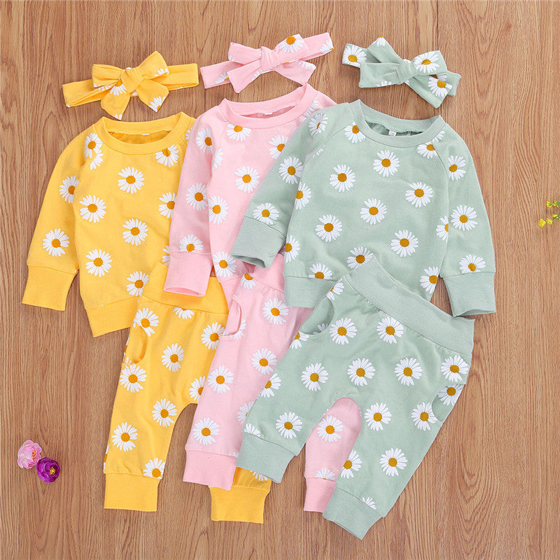 2020 Fall New Girls' Floral Print Infant Outfit Set