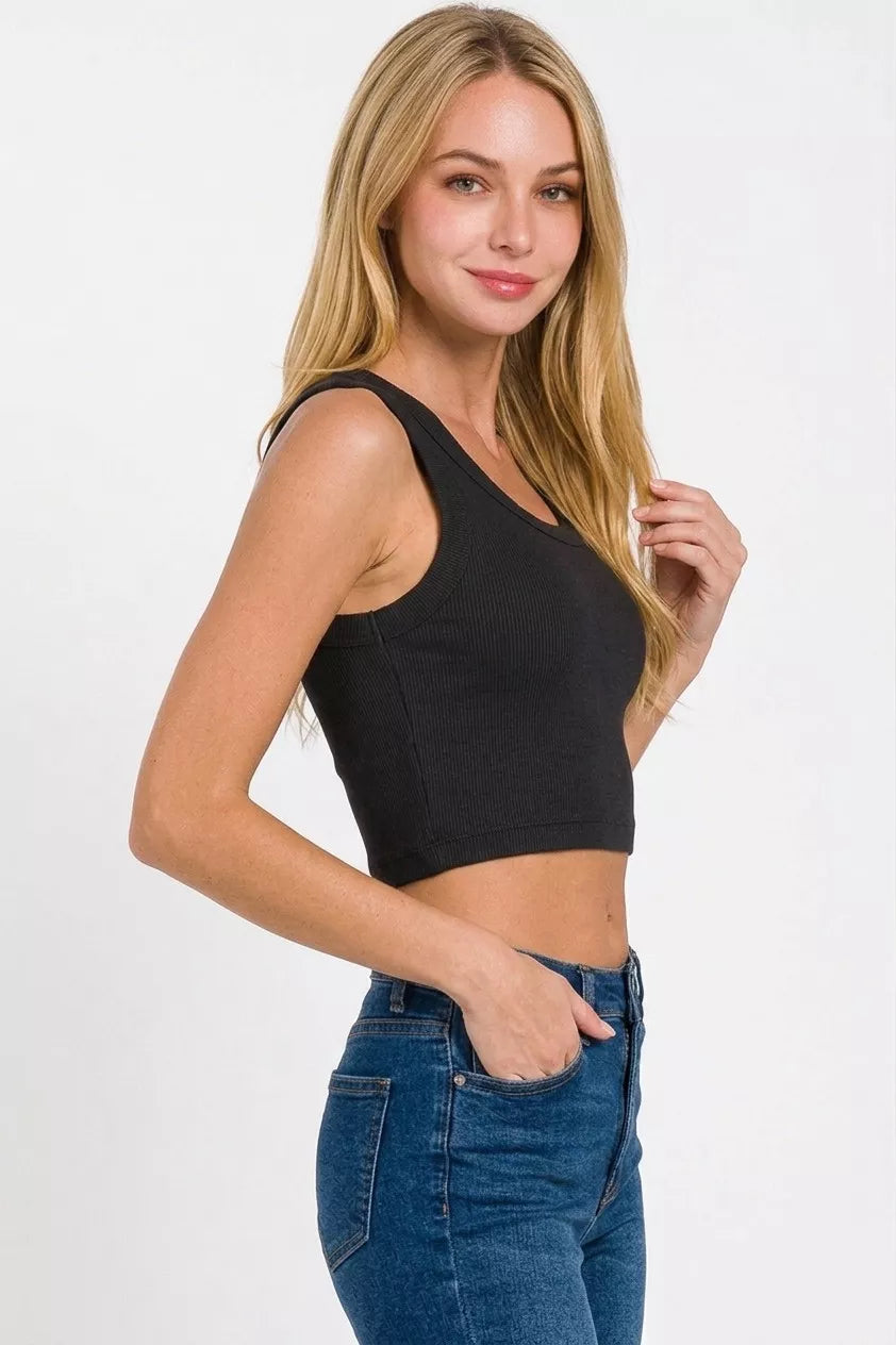 Zenana Ribbed Scoop Neck Cropped Tank Top