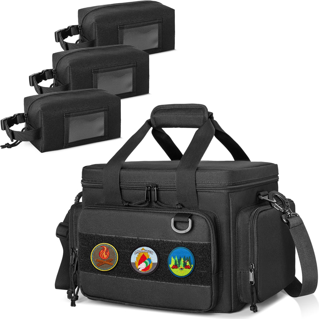 GOBUROS Tactical Ammo Storage Bag with 3 Ammo Pouches Shooting Range Bag with Detachable Shoulder Strap Ammo Pouch Carrier with Multiple Pockets for Range Shooting Hunting Black
