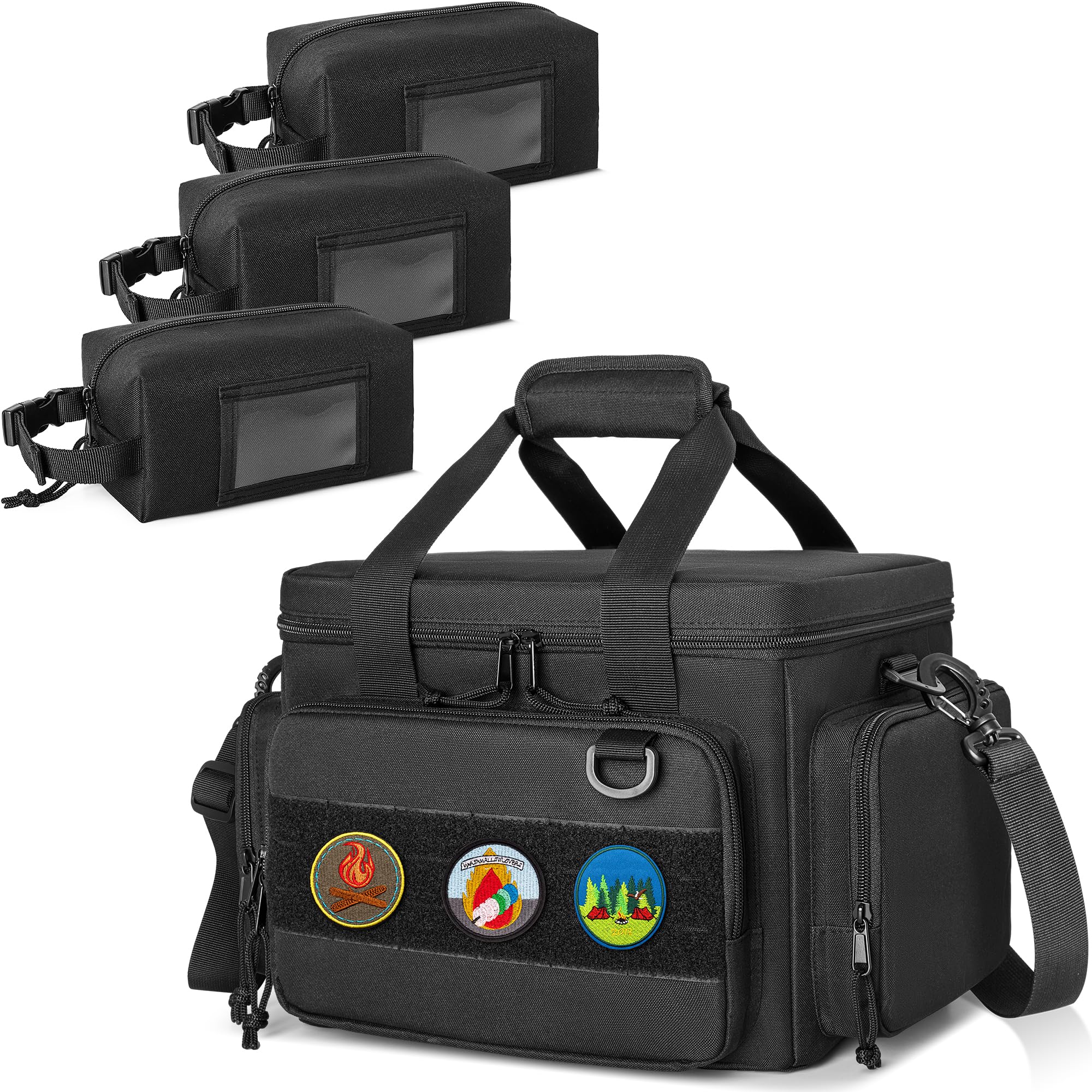 GOBUROS Tactical Ammo Storage Bag with 3 Ammo Pouches Shooting Range Bag with Detachable Shoulder Strap Ammo Pouch Carrier with Multiple Pockets for Range Shooting Hunting Black
