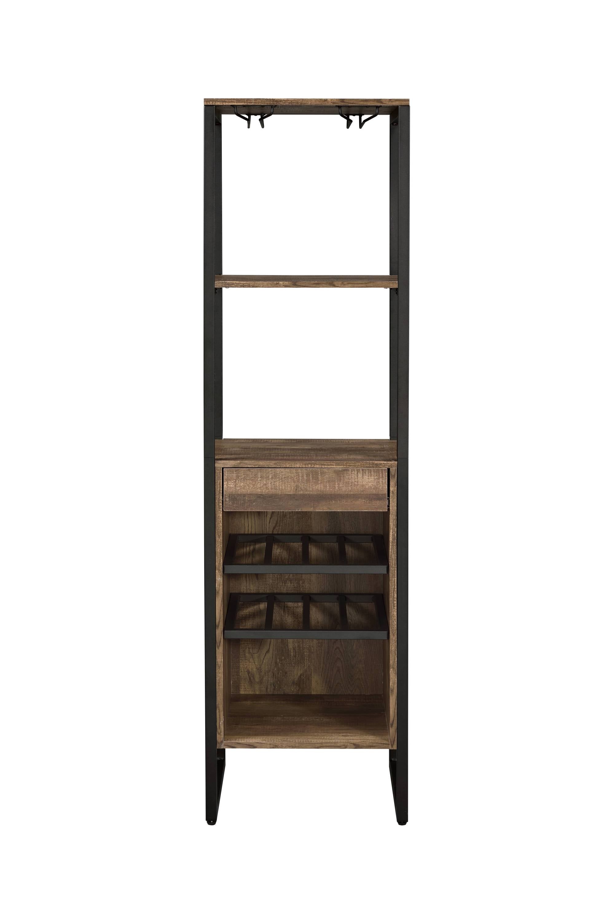 Weathered Oak and Black Wine Rack with 1 Drawer