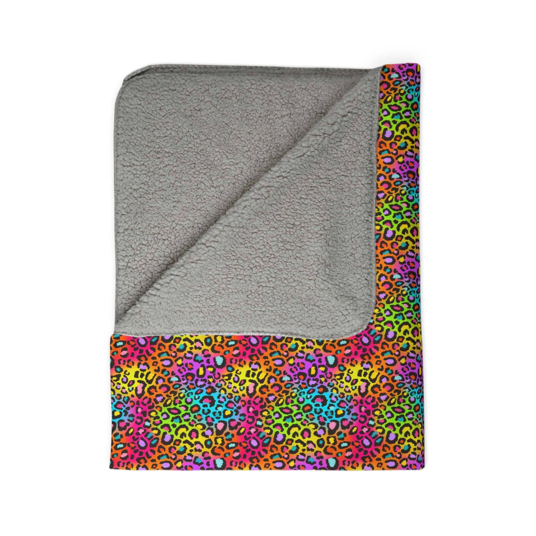 Bespattered Facade Neon Leopard Vibrant Fleece Sherpa Blanket | 2 Colors & Sizes