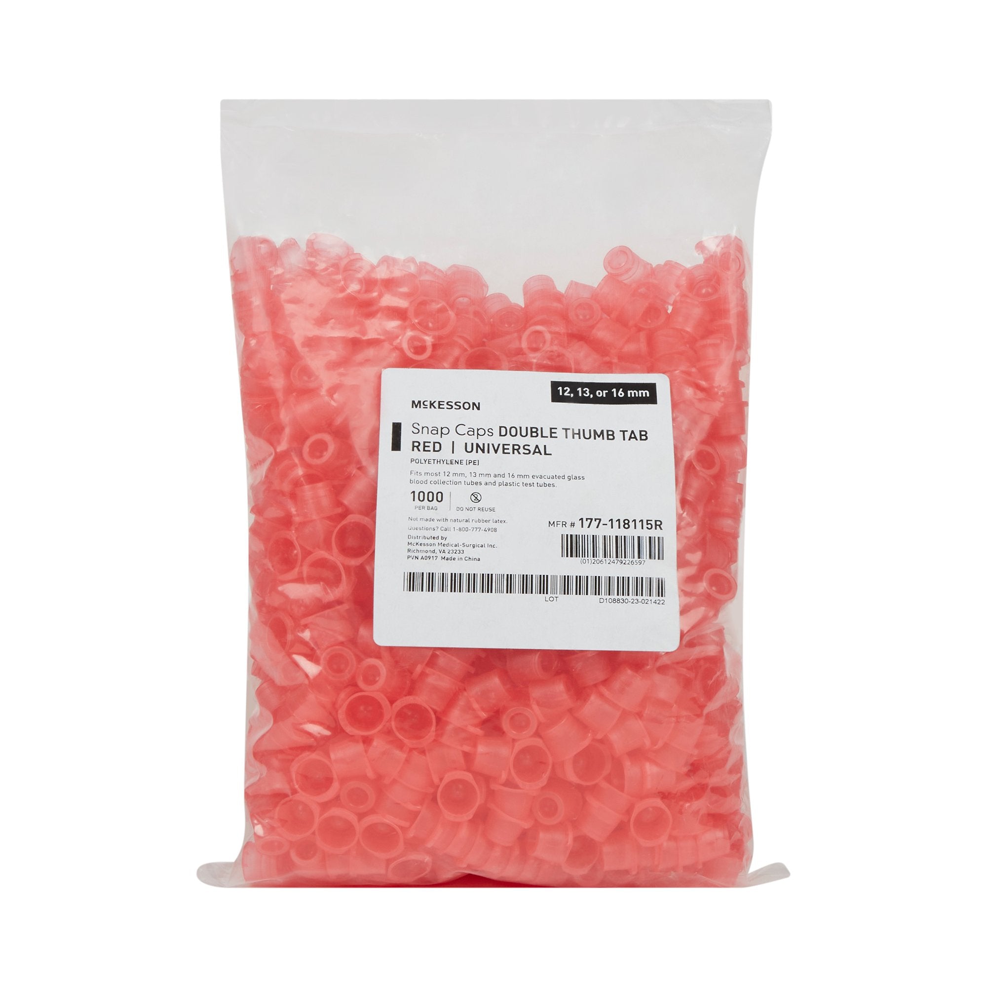 McKesson Red Tube Closure, 12, 13 and 16 mm 177-118115R