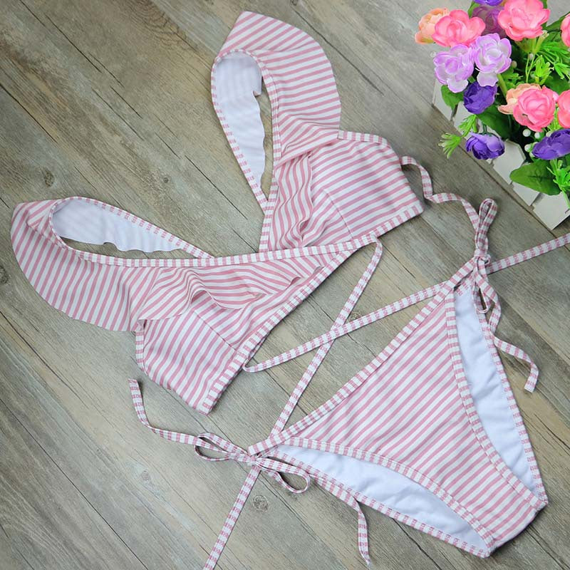 New Striped Print Sexy Bikini Set