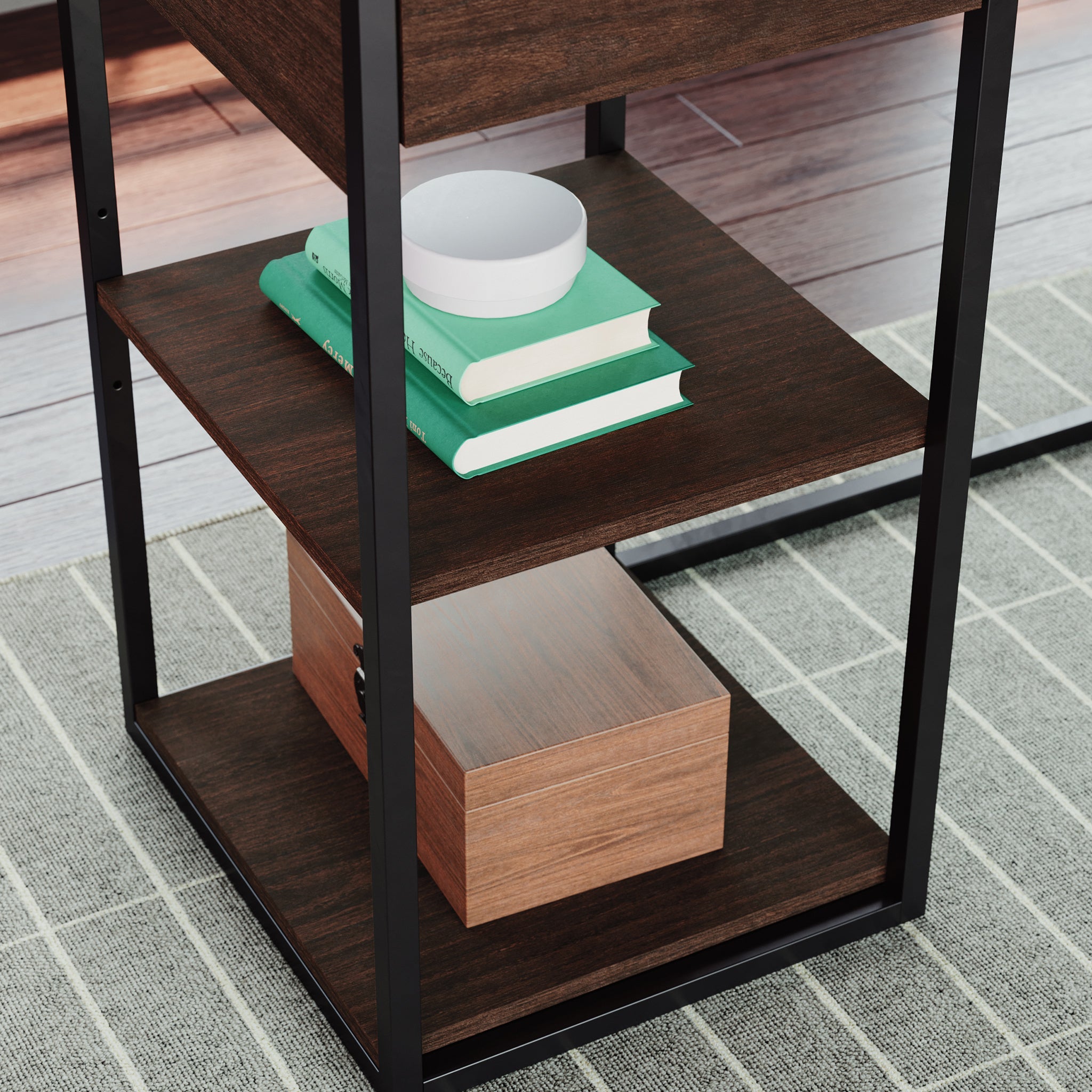 L-Shaped Desk, Brown finish
