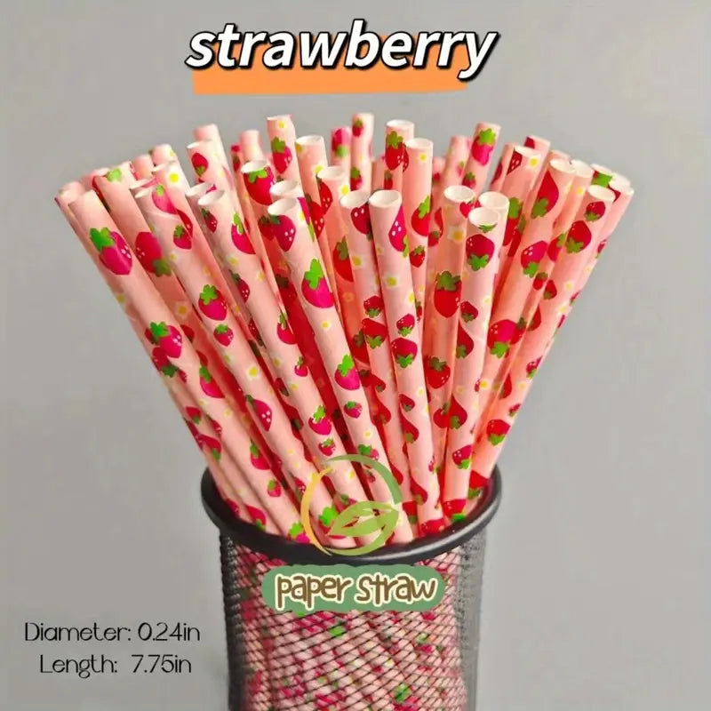 Eco-Friendly Biodegradable Fruit Series Paper Straws (25/100 Packs)