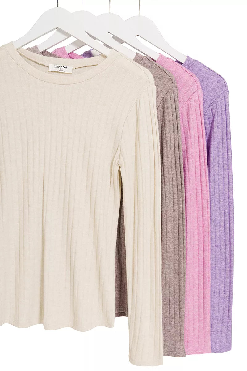 Zenana Ribbed Long Sleeve Round Neck T-Shirt