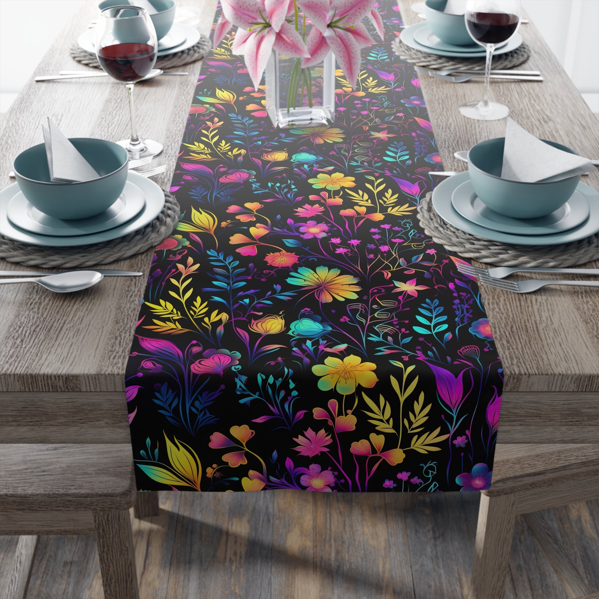 Bespattered Facade Neon Flowers Table Runner (2 sizes)