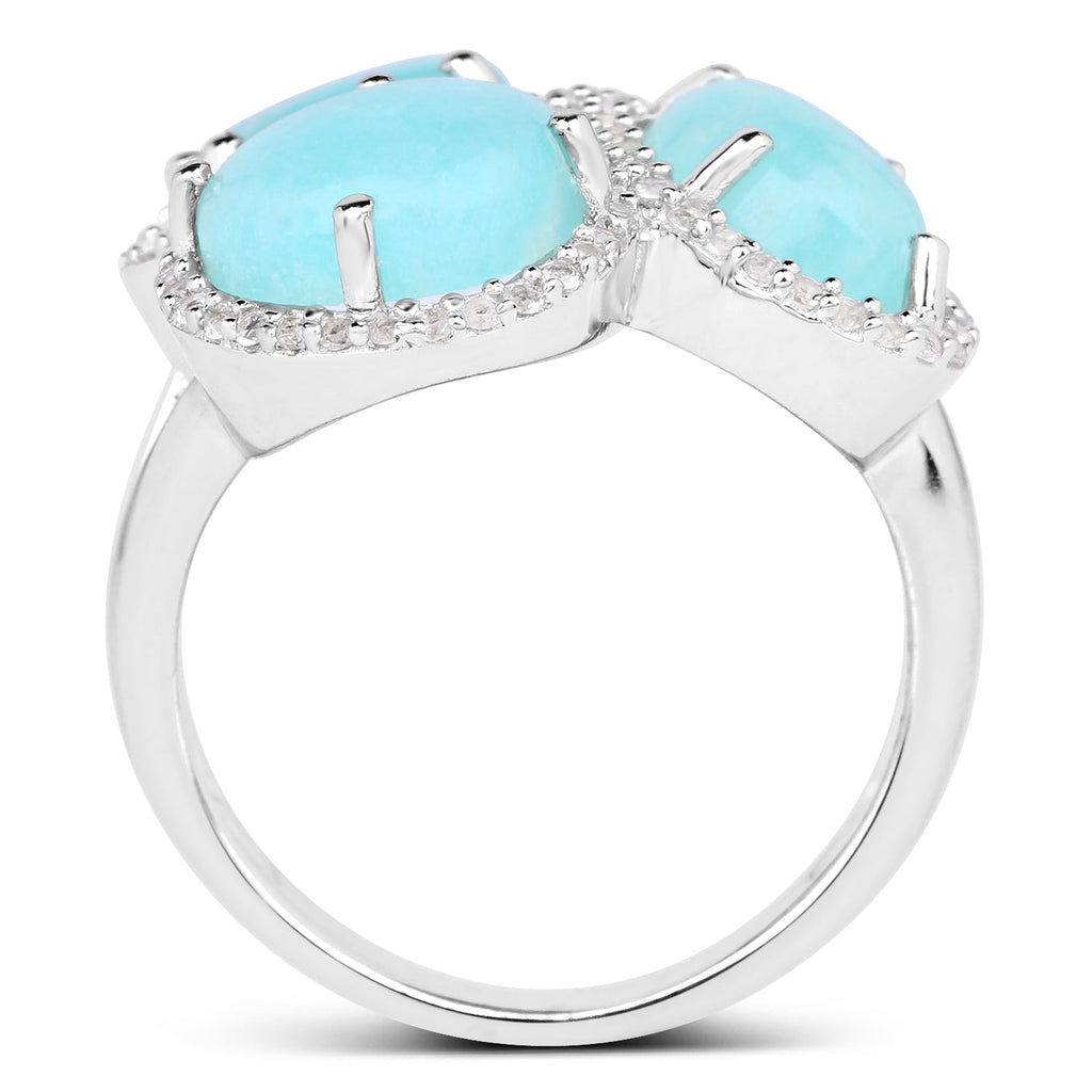5.30 Carat Genuine Amazonite And White Topaz .925 Sterling Silver Ring