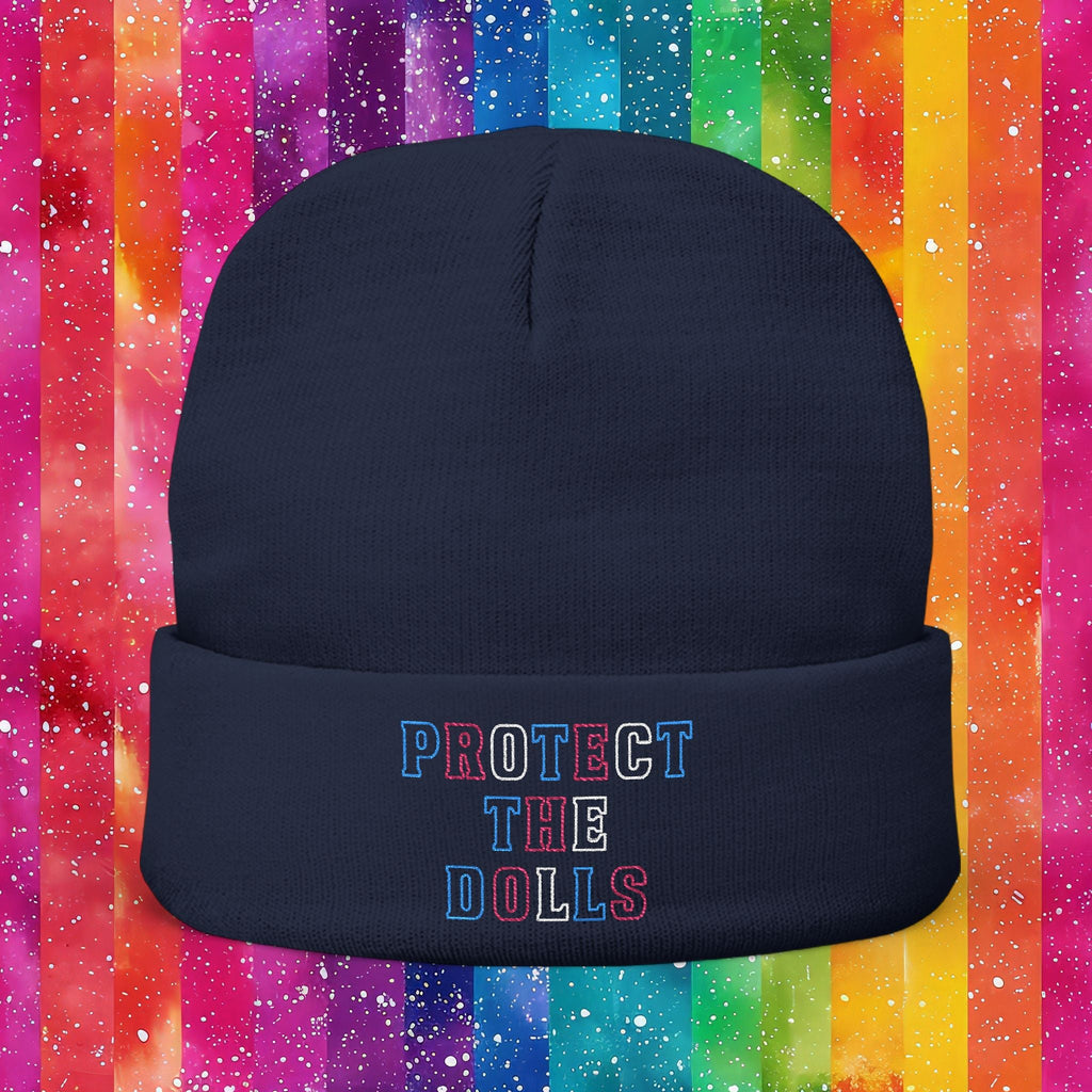 Bespattered Facade Protect the Dolls LGBTQ+ Pride Trans Support Embroidered Knit Beanie