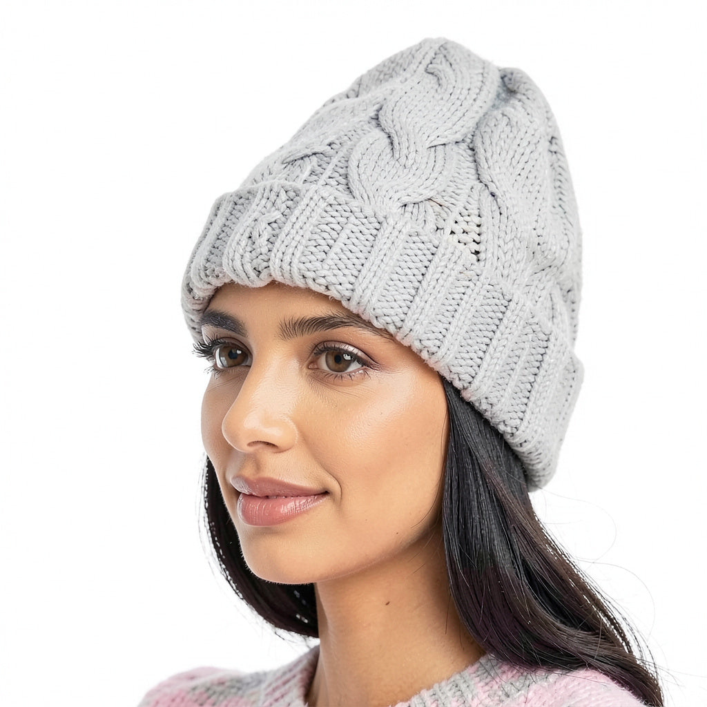 Aqua Fisherman Cable Knit Hat, Gray, One Size
