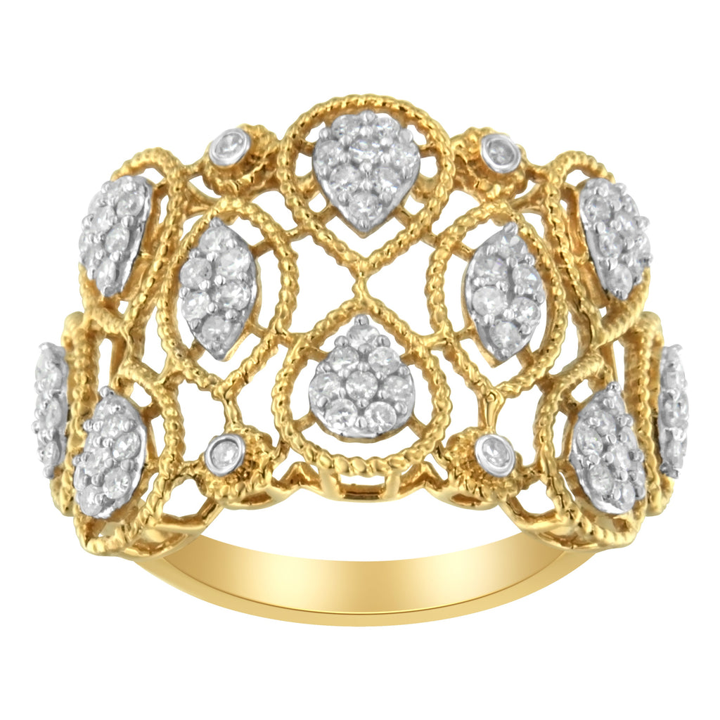 14K Yellow Gold Diamond Art Deco Ring (1/2 Cttw, H-I Color, I1 Clarity) - Size 7