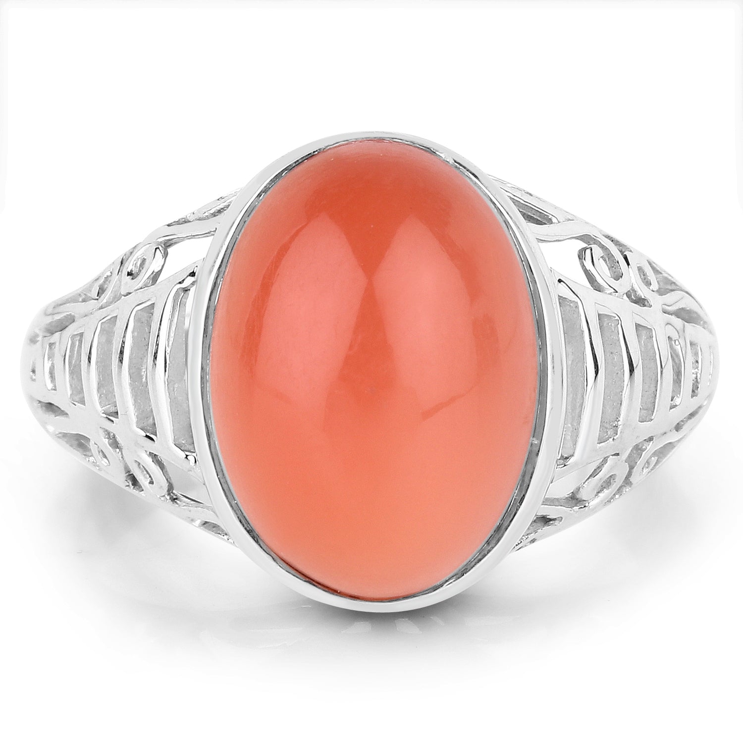 6.00 Carat Genuine Peach Moonstone .925 Sterling Silver Ring
