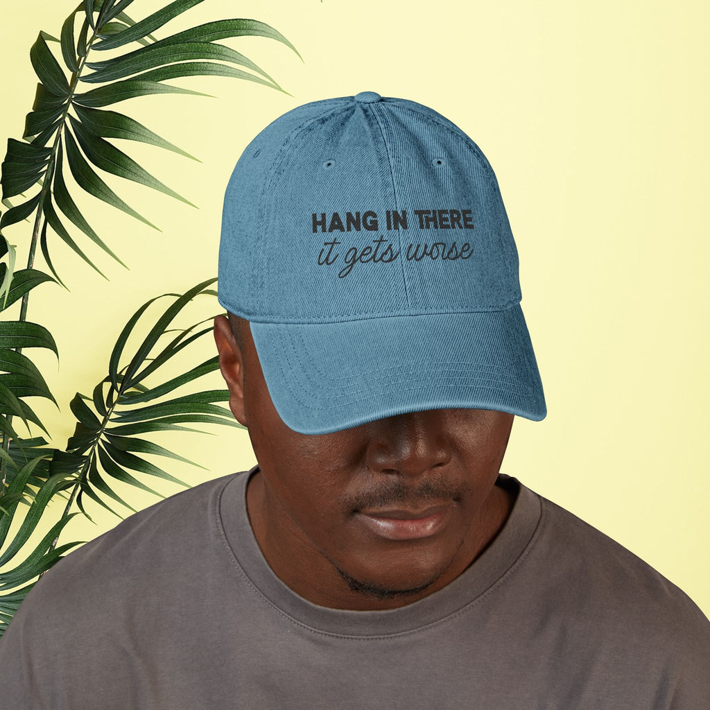 Bespattered Facade "Hang in There" Black Embroidered Denim Cap