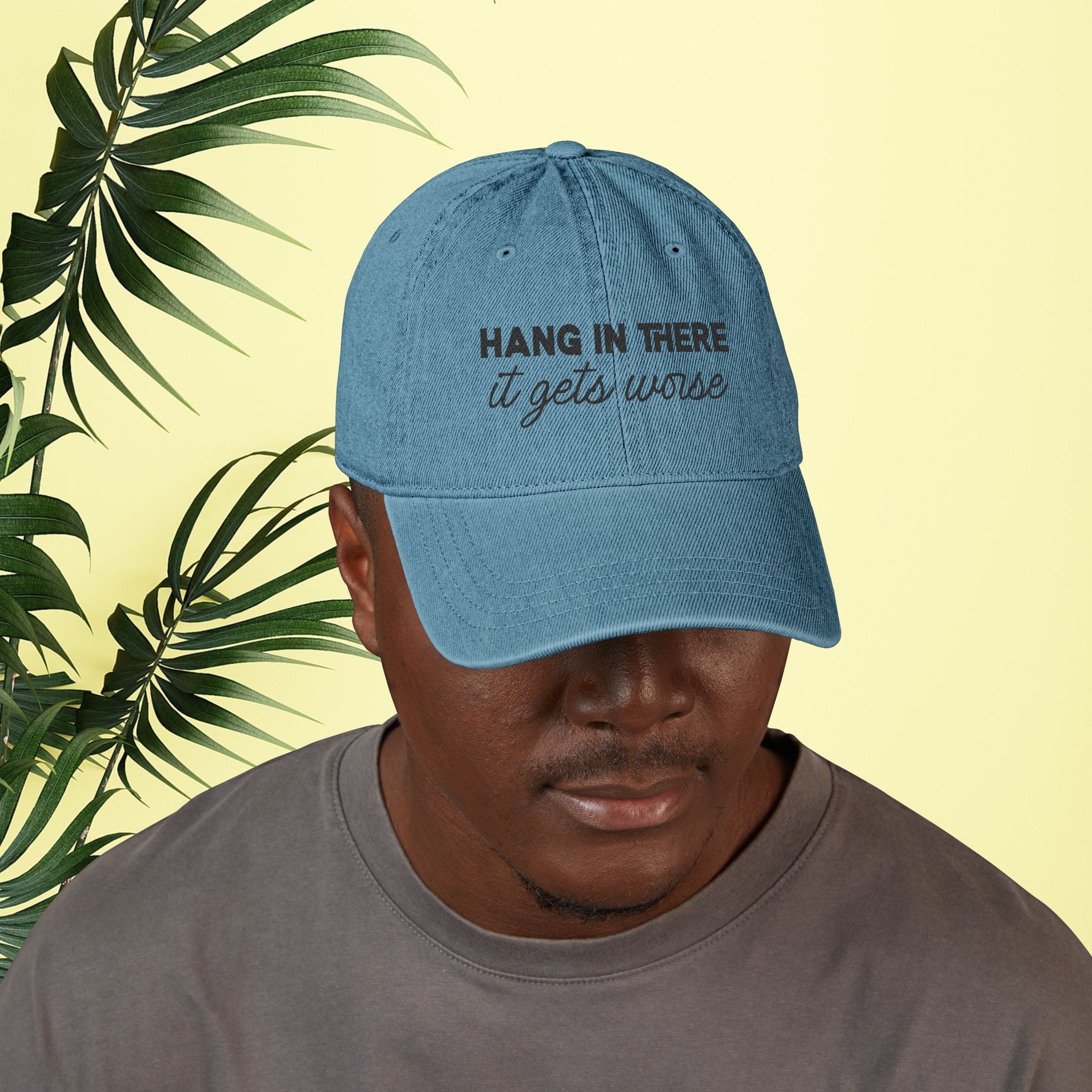 Bespattered Facade "Hang in There" Black Embroidered Denim Cap