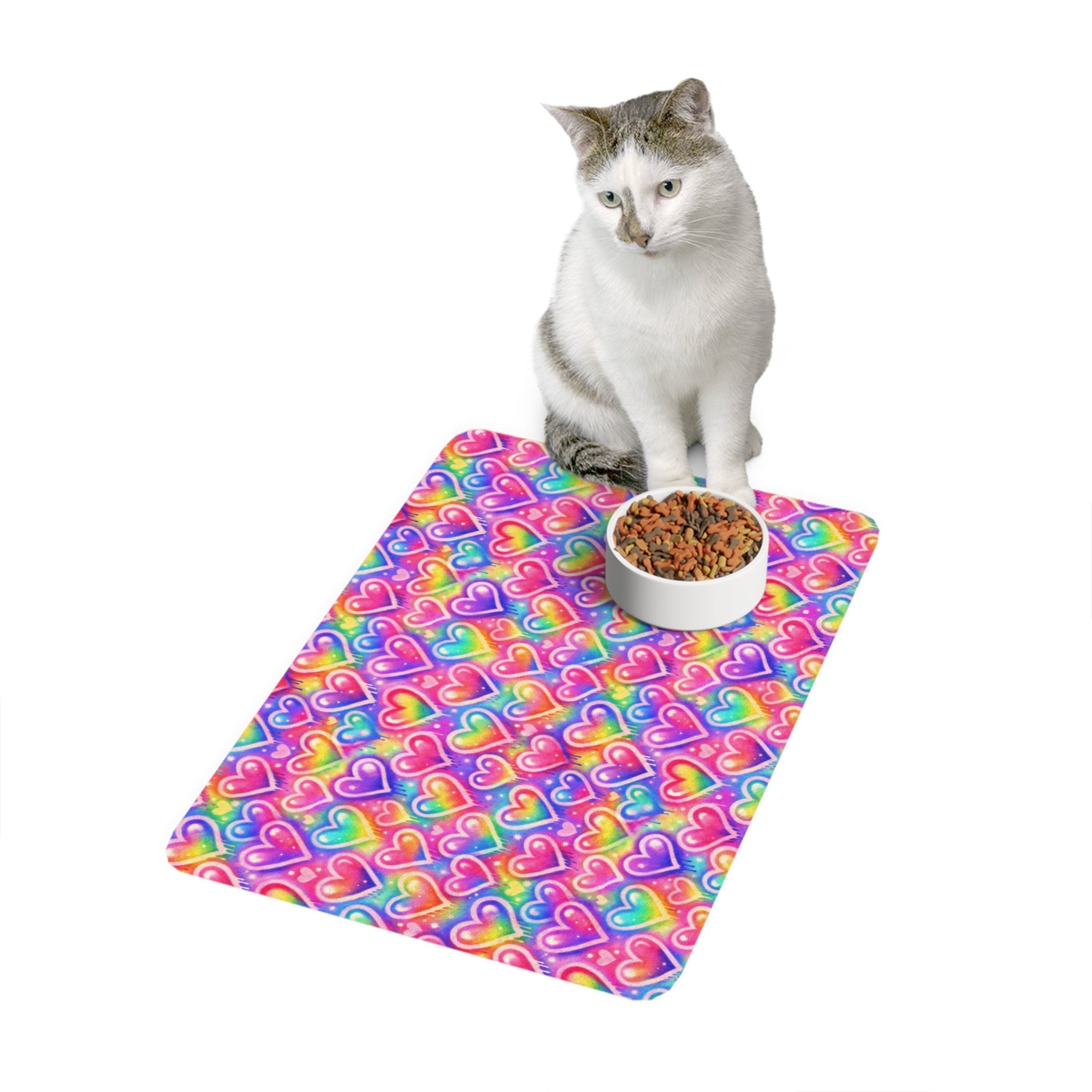 Bespattered Facade Rainbow Hearts Pet Food Mat