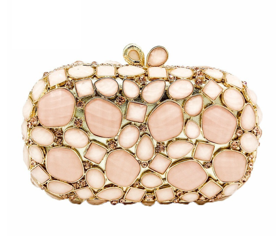 Metallic Shell Evening Clutch Bag with Rhinestones