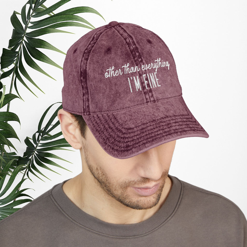Bespattered Facade "I'm Fine" White Embroidered Vintage Cap