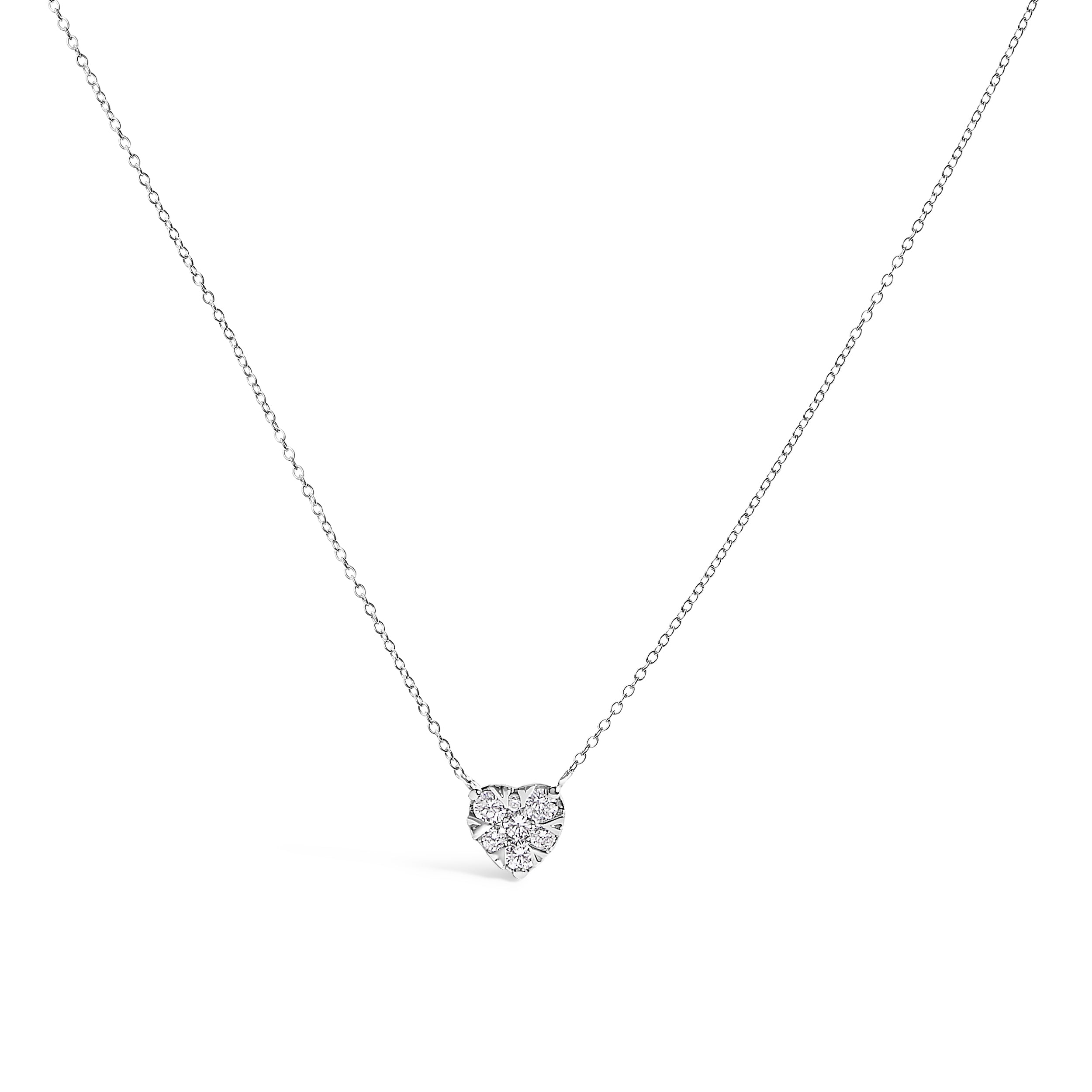 14K White Gold 1/4 Cttw Diamond Composite Heart Pendant Necklace - 18" Inches