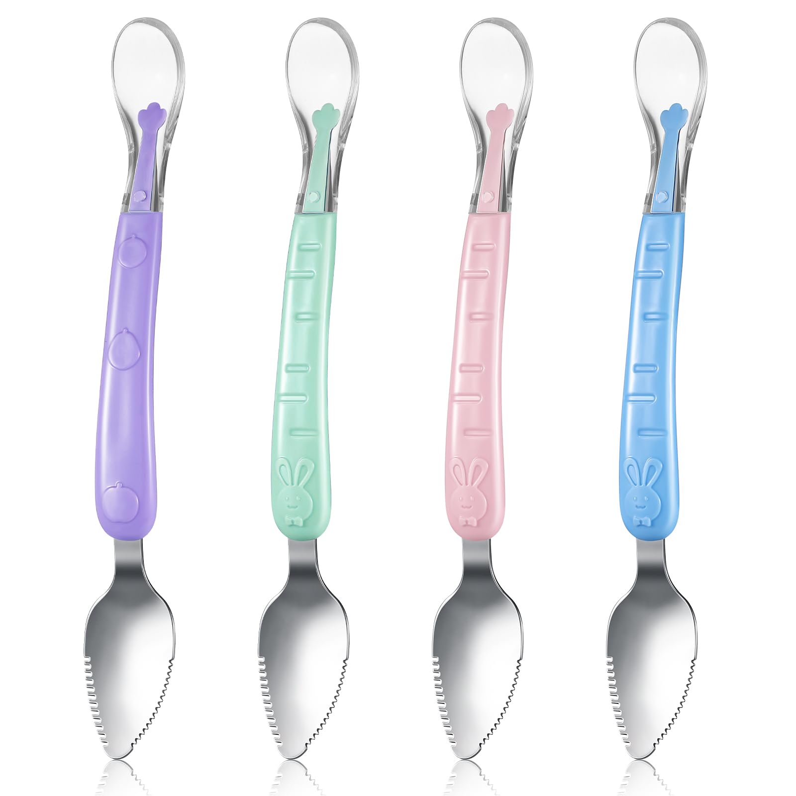 Lallisa 4 Pcs Double Head Baby Silicone Food Spoon Baby Fruit Scraping Mud Spoon Soft Baby Feeding Spoon Baby Food Scraper Spoon for Infants Baby Fruit Scraping Feeding (Multicolor)