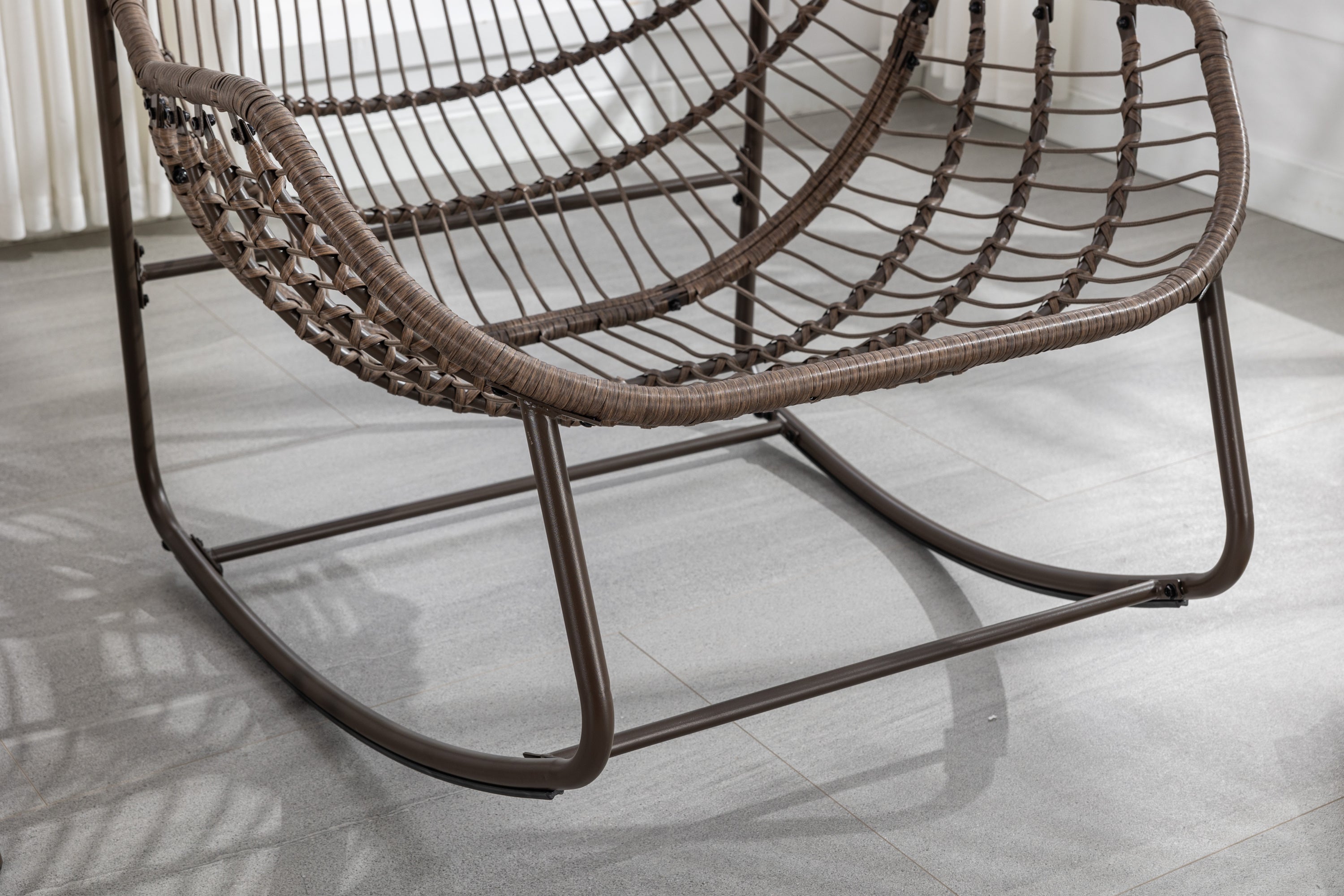 Outdoor Rattan Rocking Chair,Padded Cushion Rocker Recliner Chair Outdoor for Front Porch, Living Room, Patio, Garden, 
White