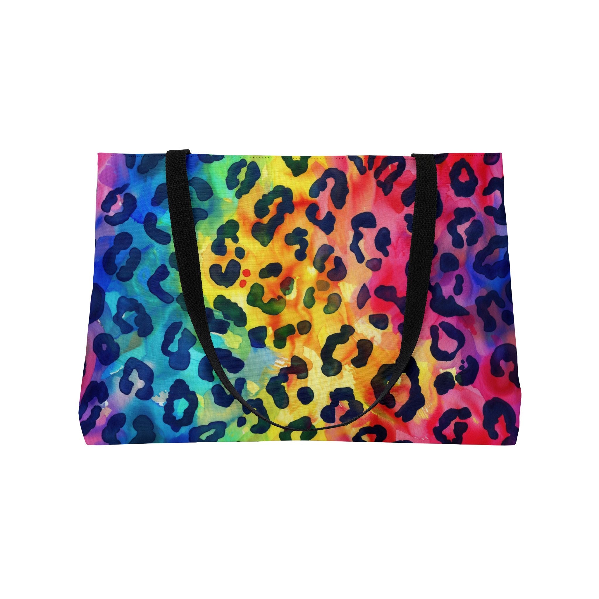Bespattered Facade Rainbow Watercolor Leopard Weekender Beach Tote Bag