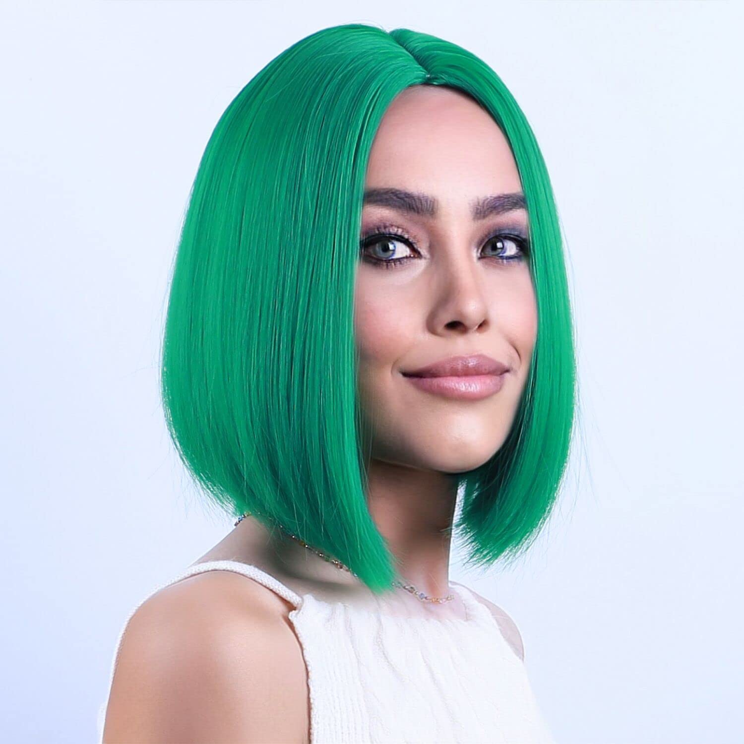 MAGQOO Green Wig for Women Short Green Wig Green Bob Wig Short Straight Emerald Green Wig Middle Part Synthetic Heat Resistant